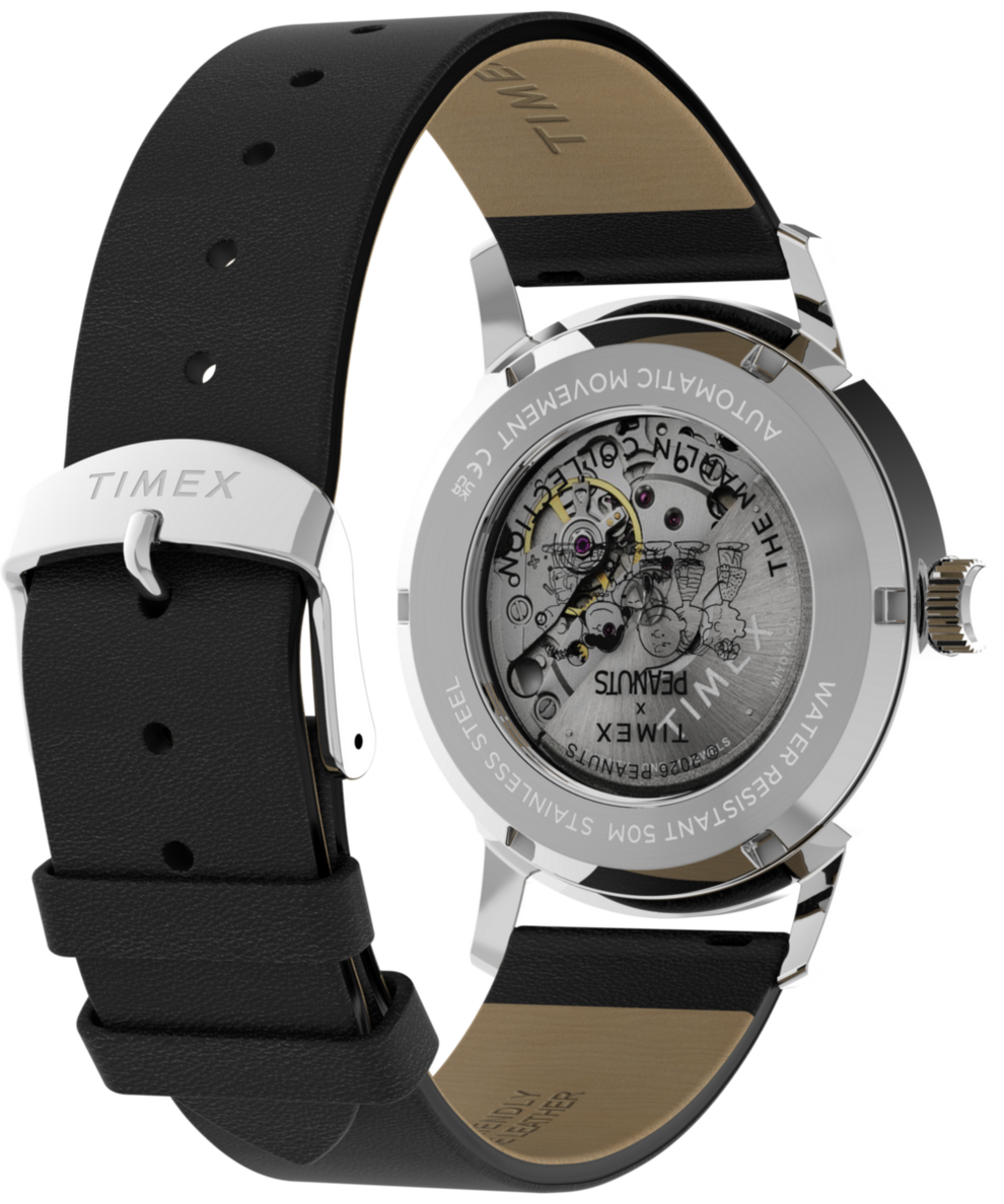 TW2Y50300 Peanuts® x Timex Marlin® Automatic Americana 40mm Leather Strap Watch Caseback with Attachment Image