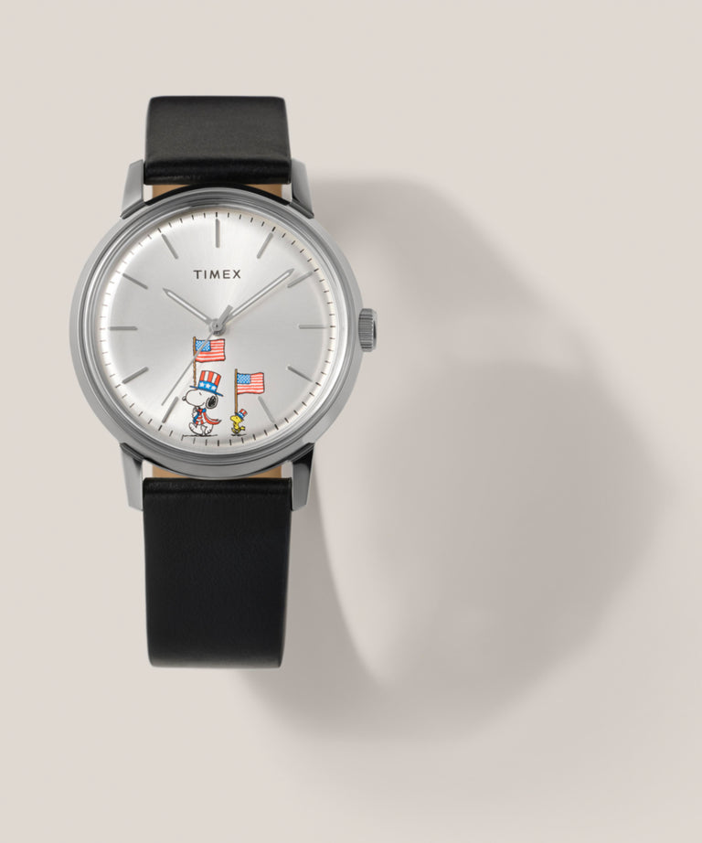 TW2Y50300 Peanuts® x Timex Marlin® Automatic Americana 40mm Leather Strap Watch Campaign Key Silhouettes (Beauty shots) Image