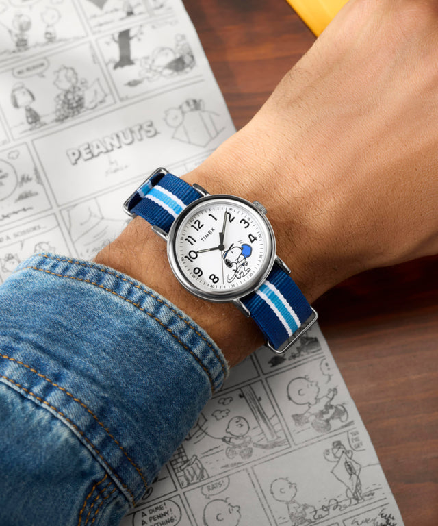 TW2Y50600 Peanuts® x Timex Weekender Pickleball 37mm Fabric Strap Watch Alt Wrist Shot 2 Image