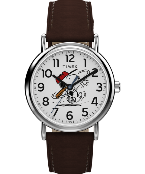 【美品】TIMEX Weekender（最新モデル） Peanuts® x Timex Weekender Baseball 38mm Leather Strap Watch