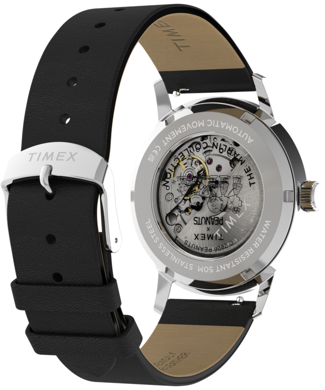 TW2Y53800 Peanuts® x Timex Marlin® Automatic Soccer 40mm Leather Strap Watch Caseback with Attachment Image