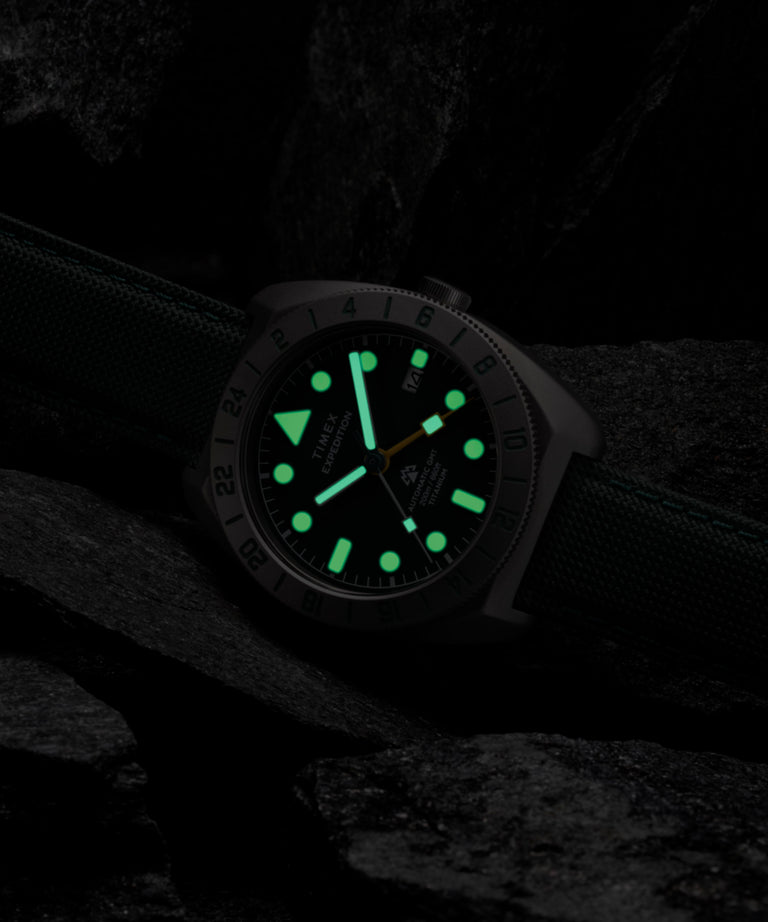TW2Y63400 Expedition® Pioneer Titanium Automatic GMT 41mm Fabric Strap Watch Alt Beauty Shot 2