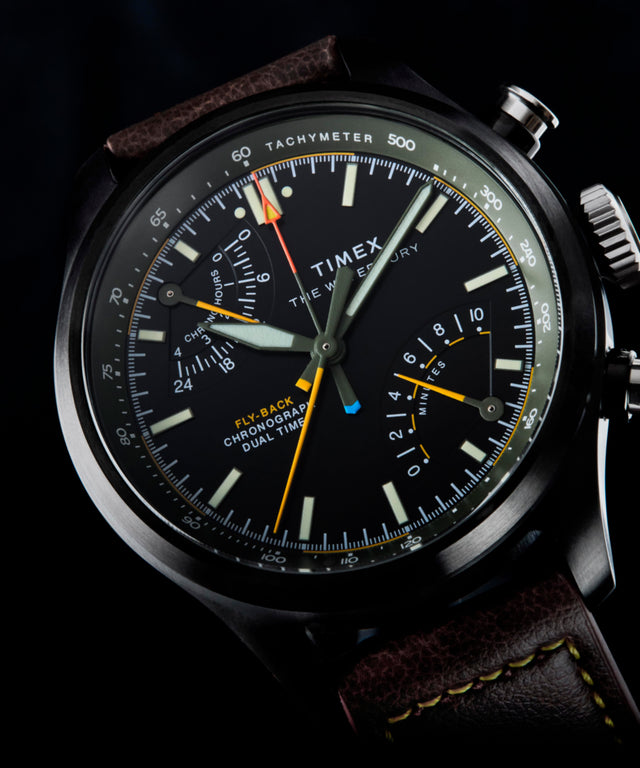 TW2Y70100 Waterbury Ace Fly-Back Chronograph 43mm Leather Strap Watch Indiglo On