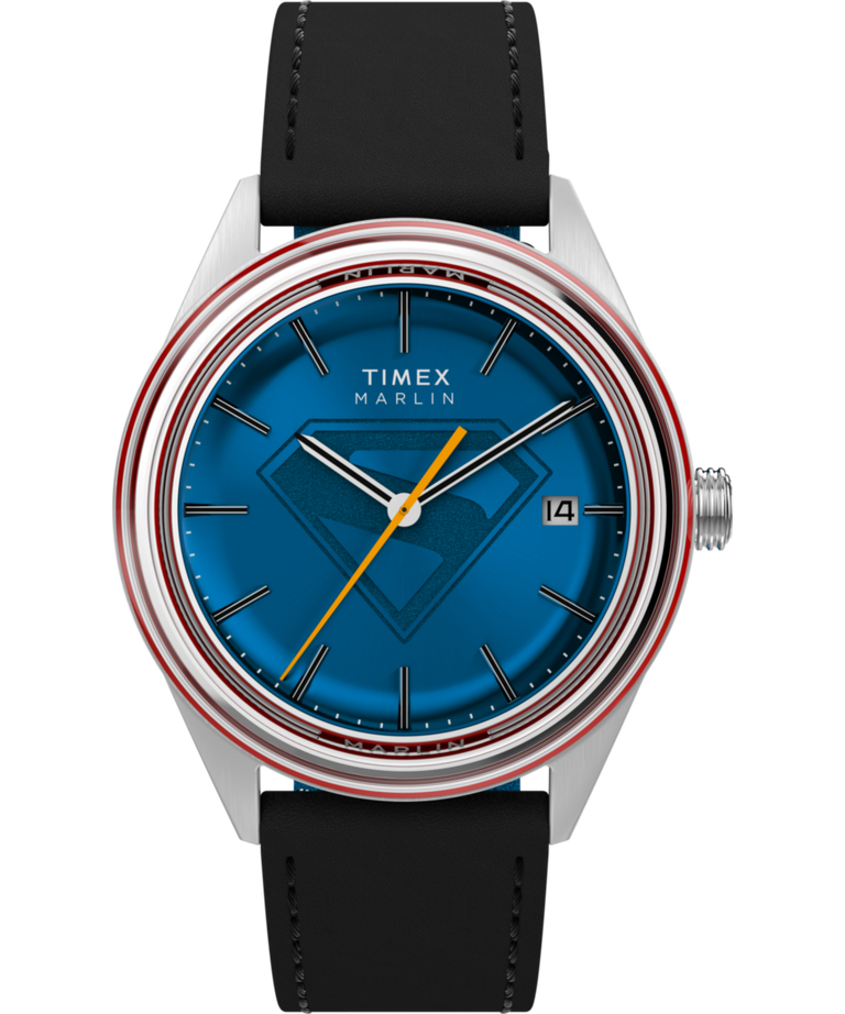 TW2Y71400 Superman x Timex Marlin® Jet Automatic 38mm Leather Strap Watch Primary Image