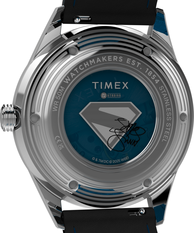 TW2Y71400 Timex x Superman Marlin® Jet Automatic 38mm Leather Strap Watch Caseback Image