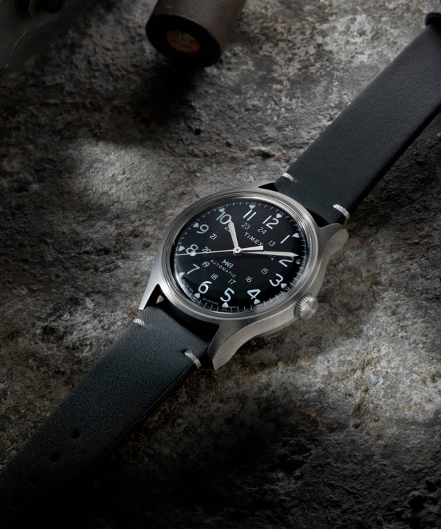 TW2Y71800 Timex MK1 Automatic 40mm Leather Strap Watch Campaign Key Silhouettes (Beauty shots) Image