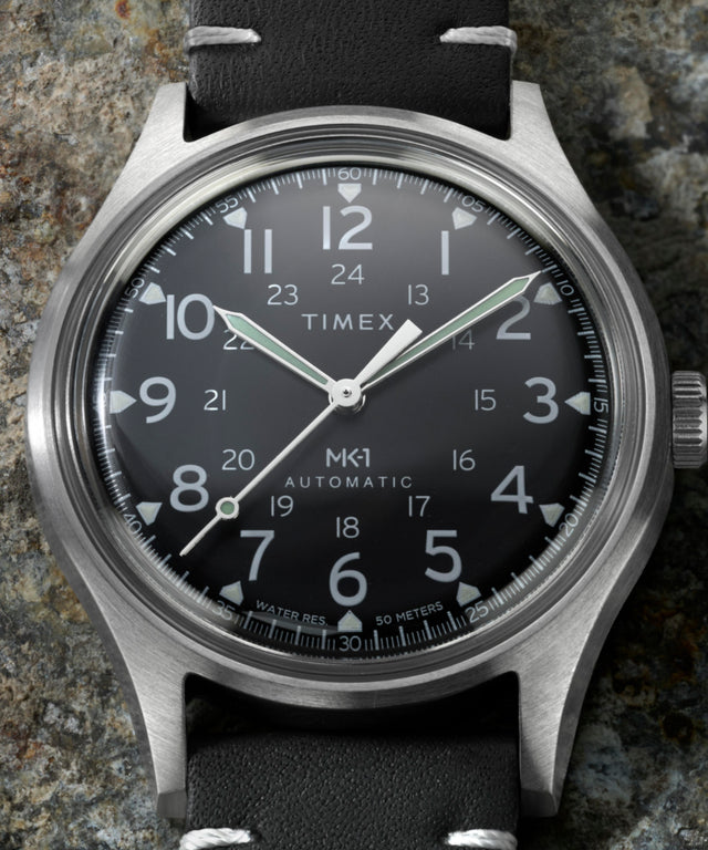 TW2Y71800 Timex MK1 Automatic 40mm Leather Strap Watch Alt Beauty Shot 2