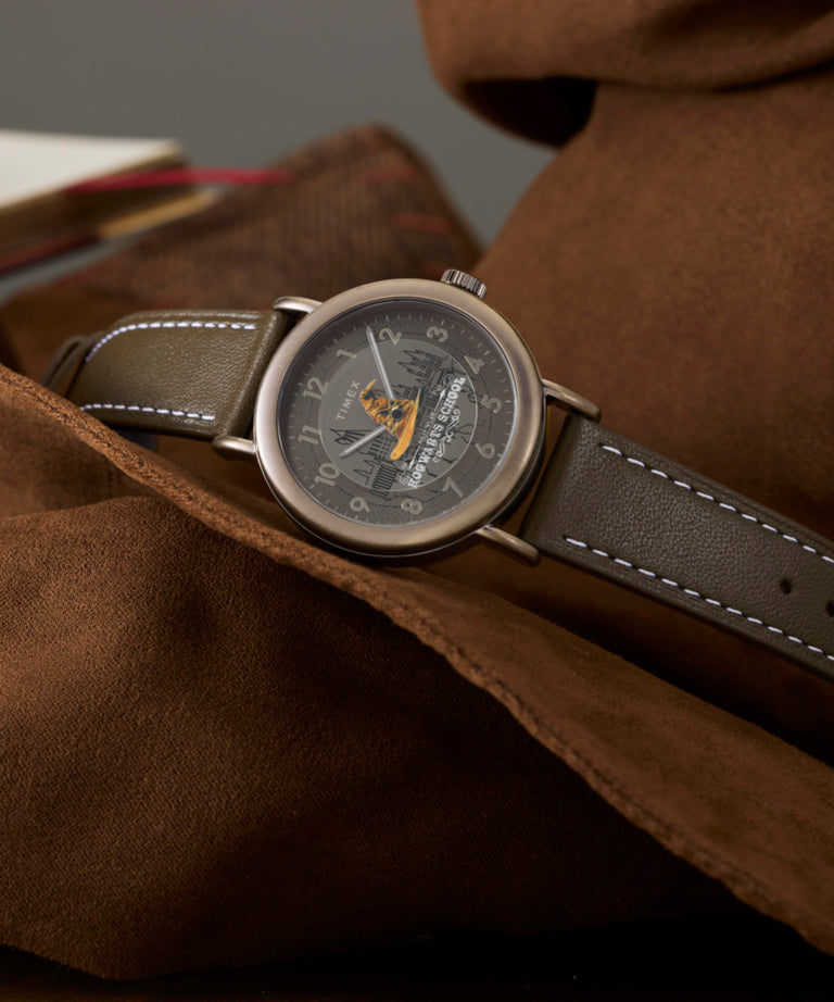 TW2Y77000 Harry Potter x Timex Weekender Sorting Hat 37mm Leather Strap Watch Campaign Key Silhouettes (Beauty shots) Image