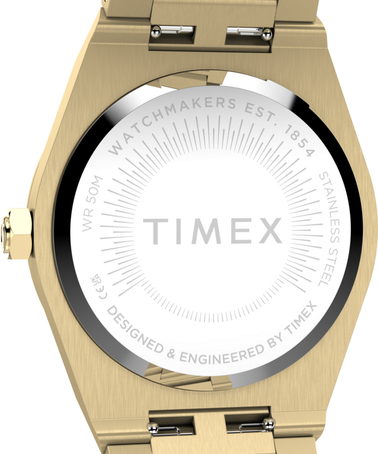 TW2Y82000 Q Timex Marbella 34mm Stainless Steel Bracelet Watch Caseback Image