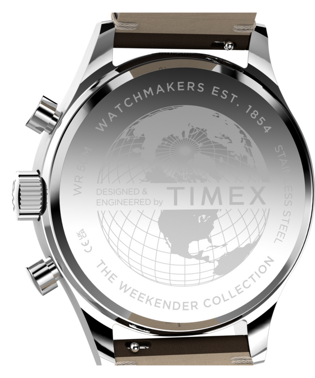 TW2Y85200 Timex Weekender® New England Chronograph 40mm Leather Strap Watch Caseback Image