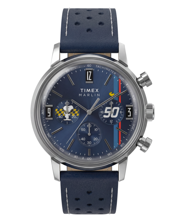 TW2Y85300 Peanuts® x Timex Marlin® Chronograph 40mm Leather Strap Watch  Primary Image