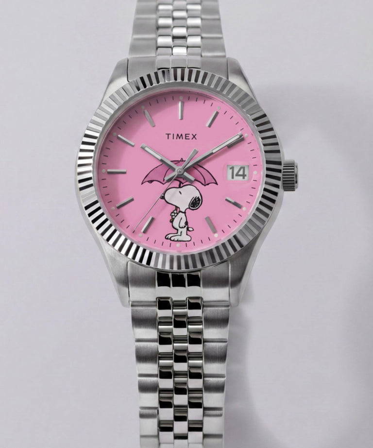 TW2Y85500 Peanuts® x Timex Legacy Snoopy Umbrella Stainless Steel Bracelet Watch   Campaign Key Silhouettes (Beauty shots) Image