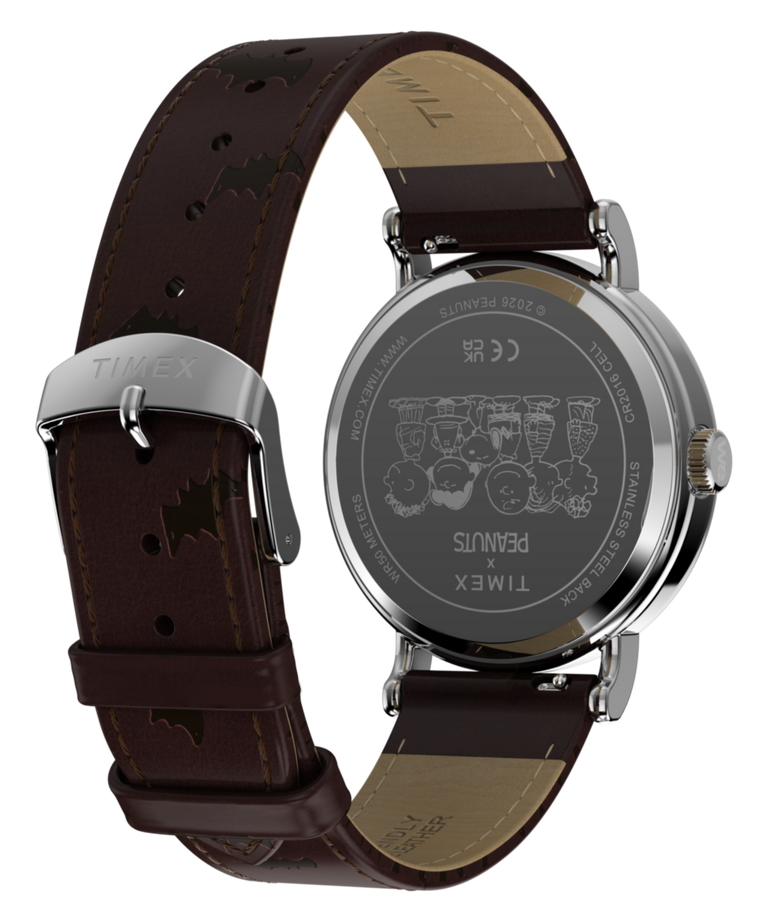 TW2Y85800 Peanuts® x Timex Weekender® Pumpkin 40mm Leather Strap Watch   Caseback with Attachment Image