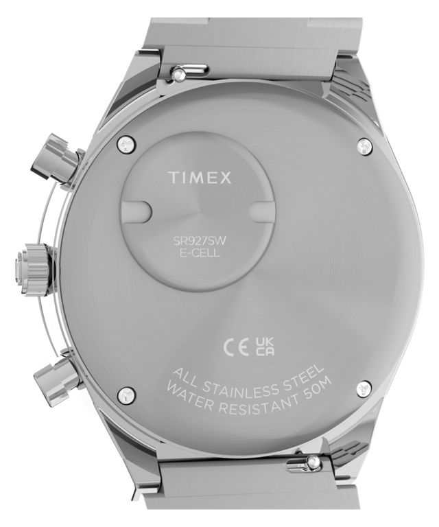 TW2Y88500 Q Timex Chronograph 40mm Stainless Steel Bracelet Watch   Caseback Image