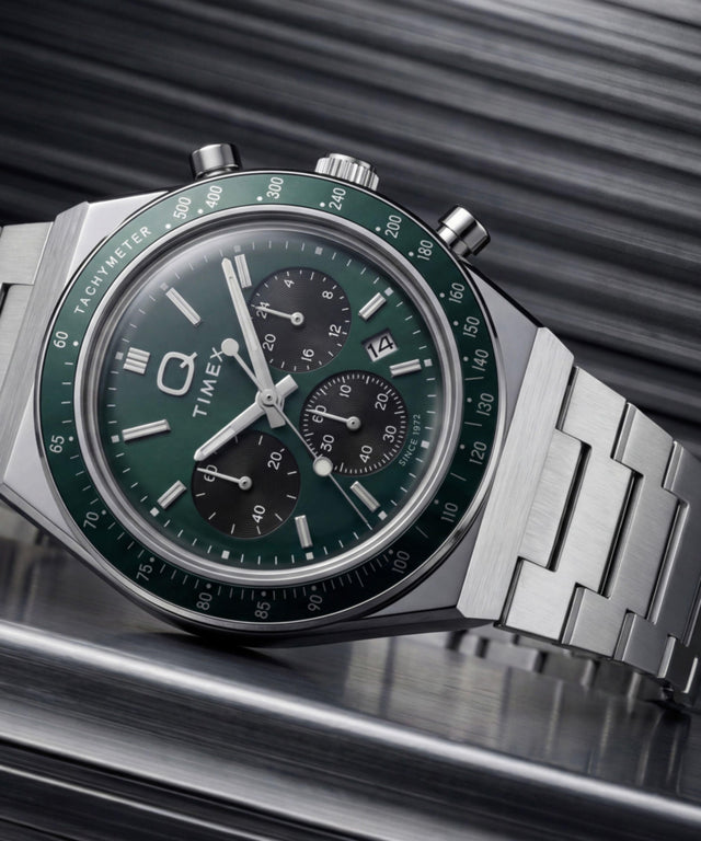 TW2Y88500 Q Timex Chronograph 40mm Stainless Steel Bracelet Watch   Campaign Key Silhouettes (Beauty shots) Image