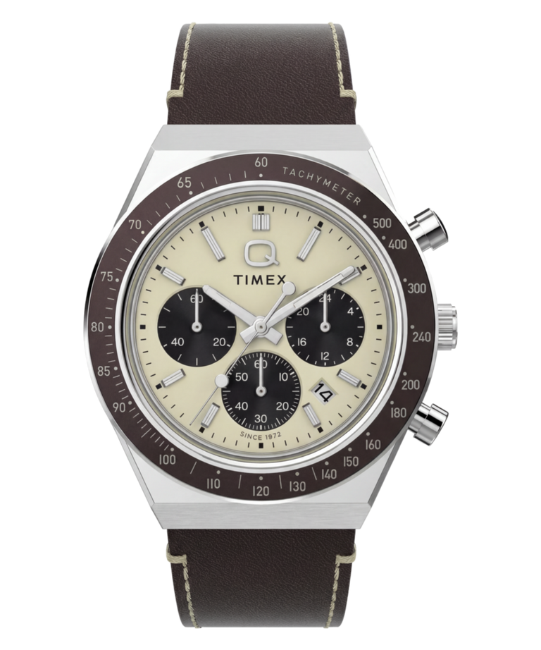 TW2Y88700 Q Timex Chronograph 40mm Leather Strap Watch Primary Image