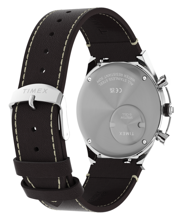 TW2Y88700 Q Timex Chronograph 40mm Leather Strap Watch Caseback with Attachment Image
