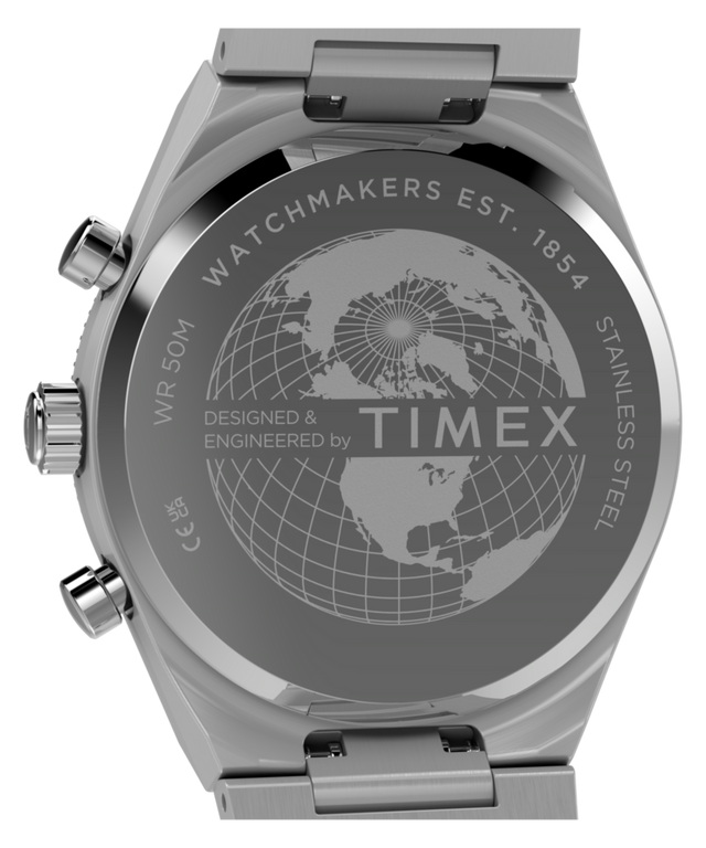 TW2Y93200 Q Timex Continental Chronograph 36mm Stainless Steel Bracelet Watch   Caseback Image