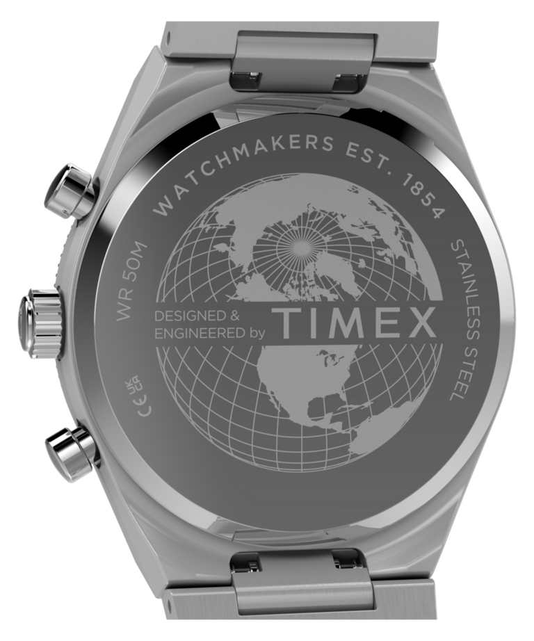 TW2Y93200 Q Timex Continental Chronograph 36mm Stainless Steel Bracelet Watch   Caseback Image