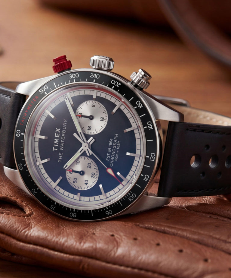 TW2Y93300 Waterbury Heritage Chronograph 39mm Leather Strap Watch Campaign Key Silhouettes (Beauty shots) Image