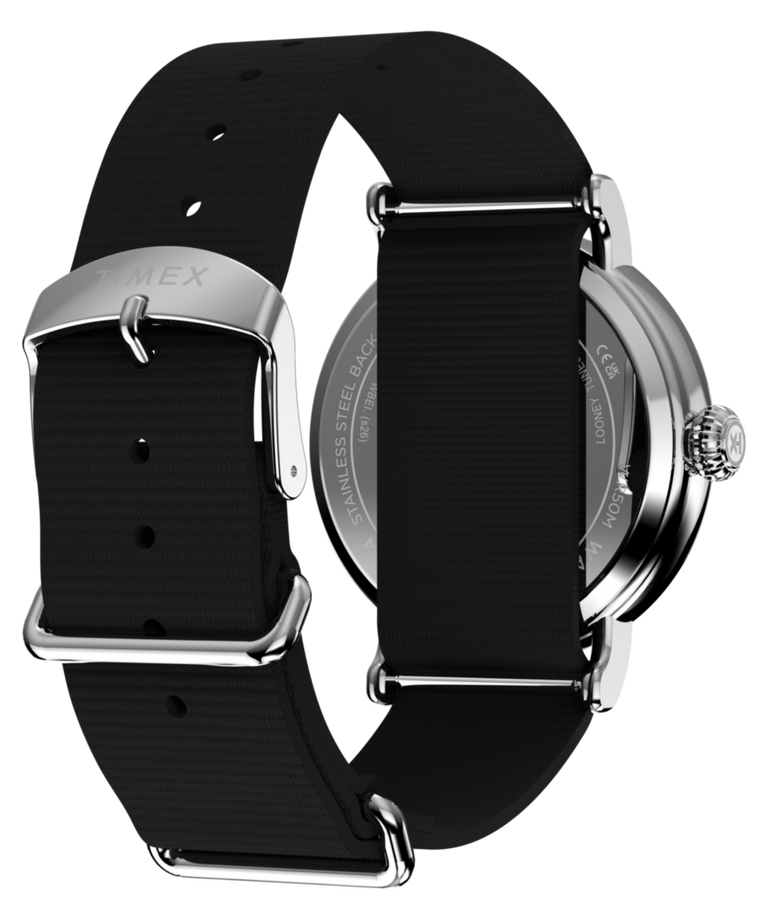 TW2Y99100 Looney Tunes Bugs and Friends x Timex Standard 40mm Fabric Strap Watch Caseback with Attachment Image