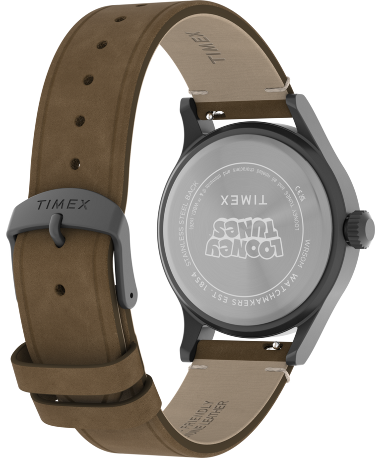 TW2Y99400 Looney Tunes Road Runner & Wile E. Coyote x Timex Expedition® Scout 40mm Leather Strap Watch Caseback with Attachment Image