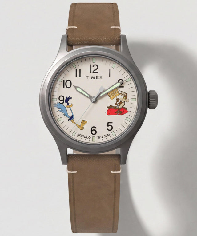 TW2Y99400 Looney Tunes Road Runner & Wile E. Coyote x Timex Expedition® Scout 40mm Leather Strap Watch Campaign Key Silhouettes (Beauty shots) Image