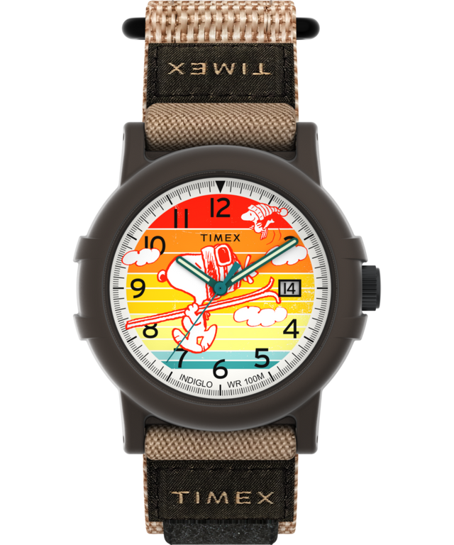 TW4B34900 Peanuts® x Timex Camper Ski 38mm Fabric Strap Watch Primary Image