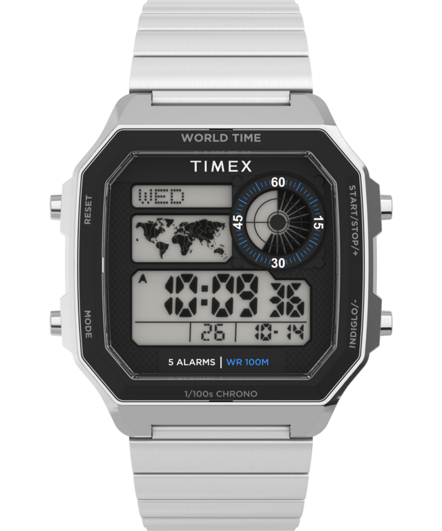 TW5M68900 World Time Digital 40mm Stainless Steel Bracelet Watch Primary Image