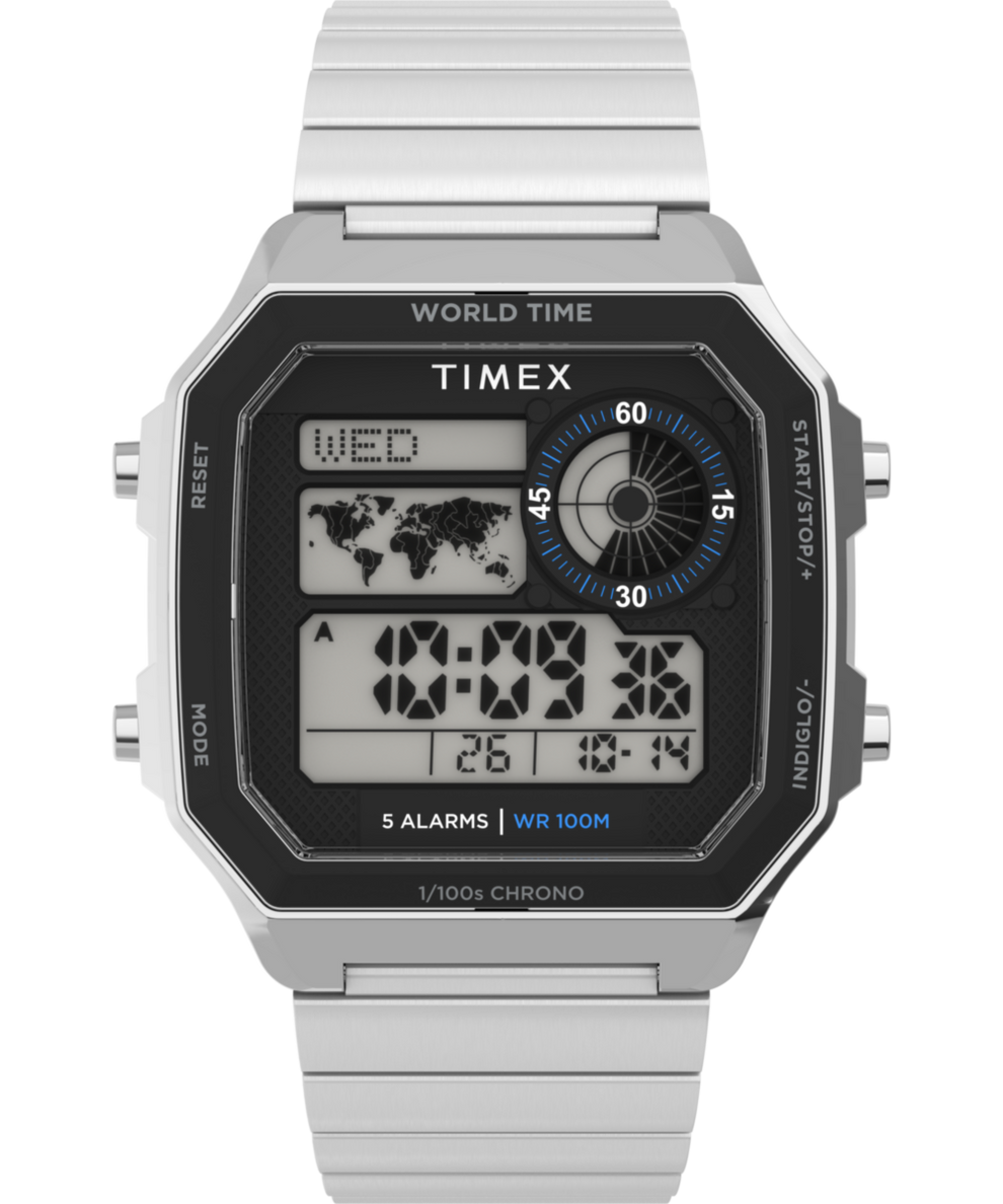 TW5M68900 World Time Digital 40mm Stainless Steel Bracelet Watch Primary Image