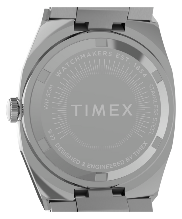 TW6A01000 Timex® Quartz E Line 30mm Stainless Steel Bracelet Watch Caseback Image
