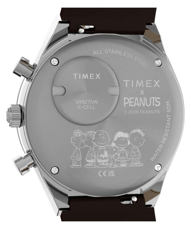 TW6A04400 Peanuts® x Q Timex Chronograph 40mm Leather Strap Watch Caseback Image