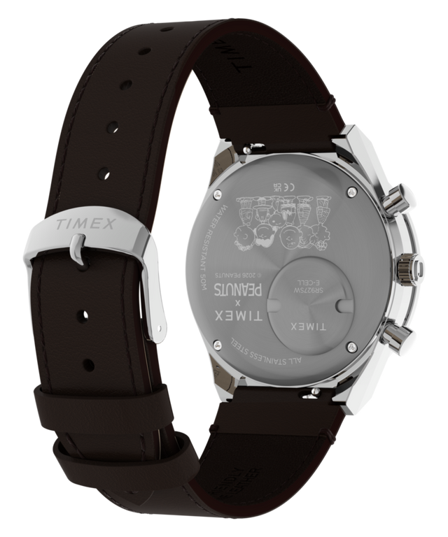 TW6A04400 Peanuts® x Q Timex Chronograph 40mm Leather Strap Watch Caseback with Attachment Image