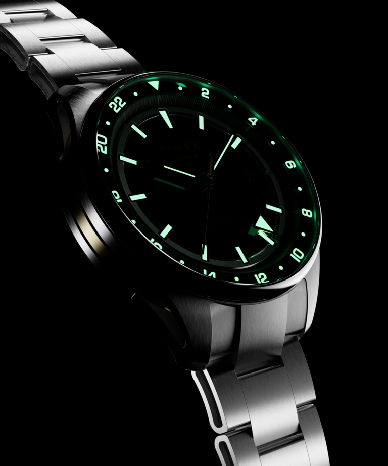 TW6A07200 Timex Atelier GMT Première M1a 38mm Swiss Made Automatic Stainless Steel Bracelet Indiglo On