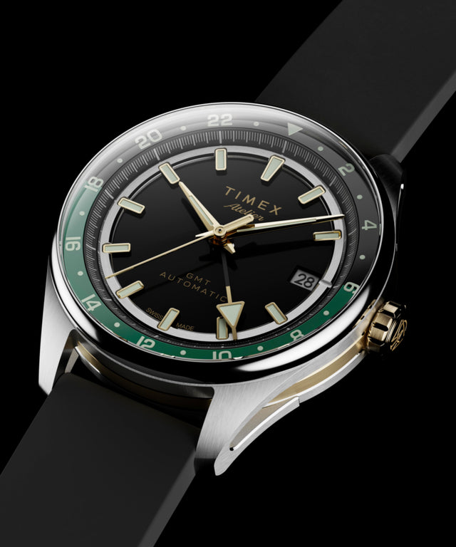TW6A07300 Timex Atelier GMT Première M1a 38mm Swiss Made Automatic NBR Synthetic Rubber Strap Campaign Key Silhouettes (Beauty shots) Image
