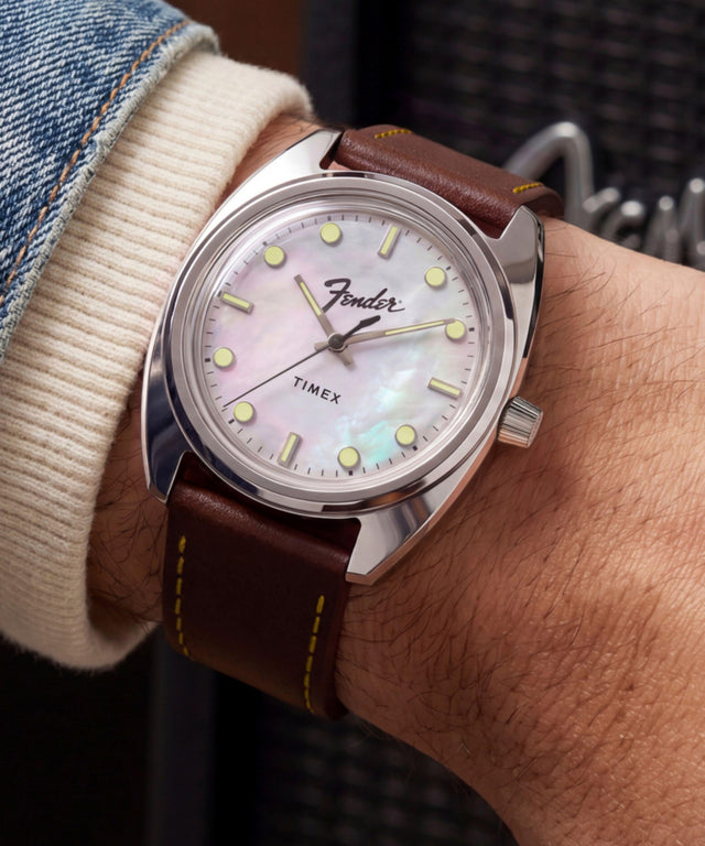 TW6A14700 Fender x Timex 37mm Leather Strap Watch Primary Wrist Image