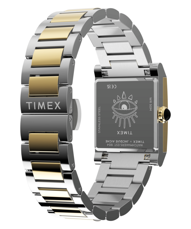 TW6A15000 Timex x Jacquie Aiche Éclat 24mm Stainless Steel Bracelet Watch Caseback with Attachment Image