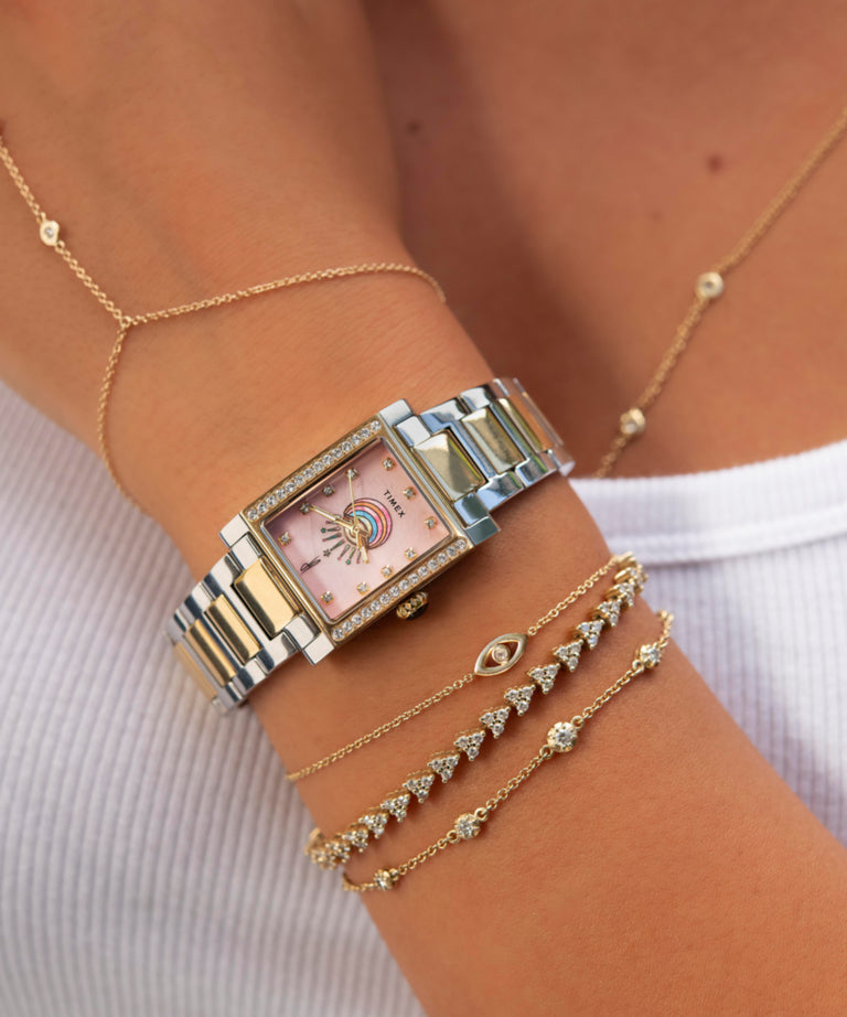 TW6A15000 Timex x Jacquie Aiche Éclat 24mm Stainless Steel Bracelet Watch Primary Wrist Image