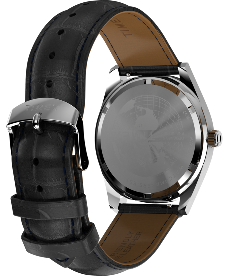 TW6A33800 Q Timex Blue Vega 38mm Leather Strap Watch Caseback with Attachment Image