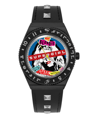 TW6A35000 SUPERGIRL x Blondie x Q Timex 36mm Leather Strap Watch Primary Image