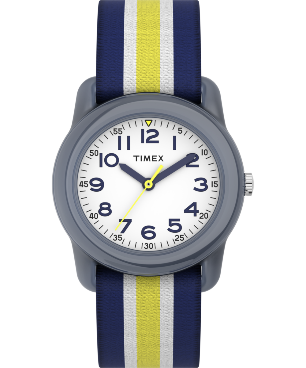 TIMEX TIME MACHINES® 29mm Blue/Yellow Stripe Elastic Fabric Kids Watch ...