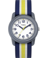 TW7C05800 TIMEX TIME MACHINES® 29mm Blue/Yellow Stripe Elastic Fabric Kids Watch Primary Image