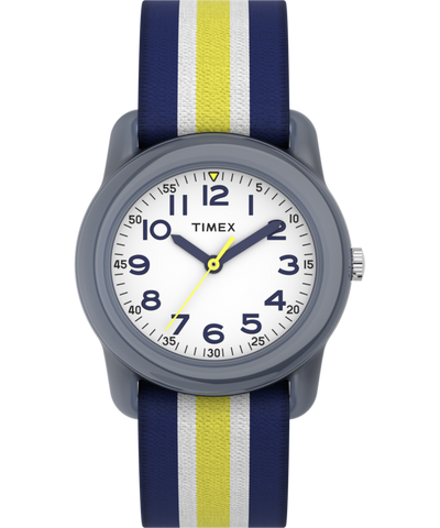 TW7C05800 TIMEX TIME MACHINES® 29mm Blue/Yellow Stripe Elastic Fabric Kids Watch Primary Image