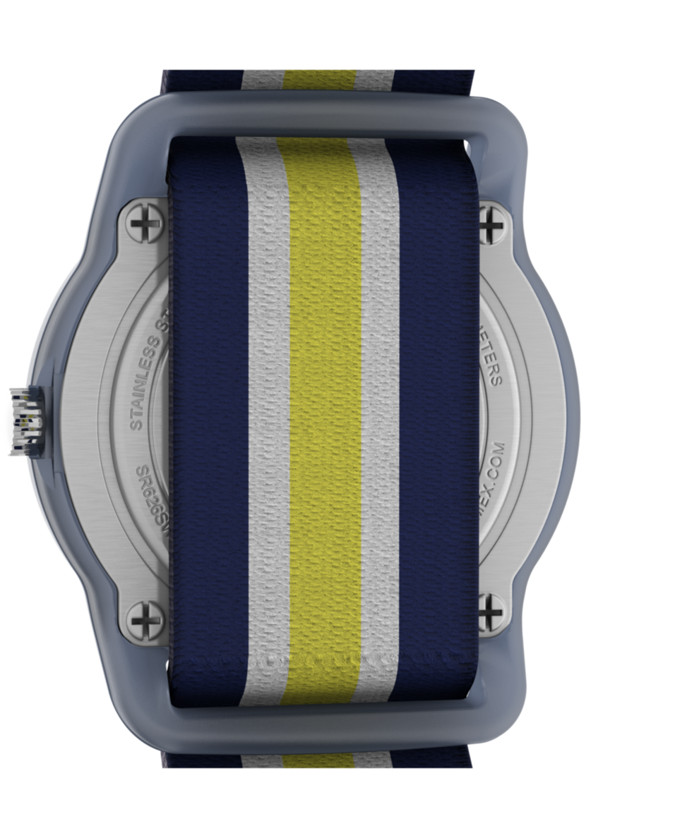 TW7C05800 TIMEX TIME MACHINES® 29mm Blue/Yellow Stripe Elastic Fabric Kids Watch Caseback Image