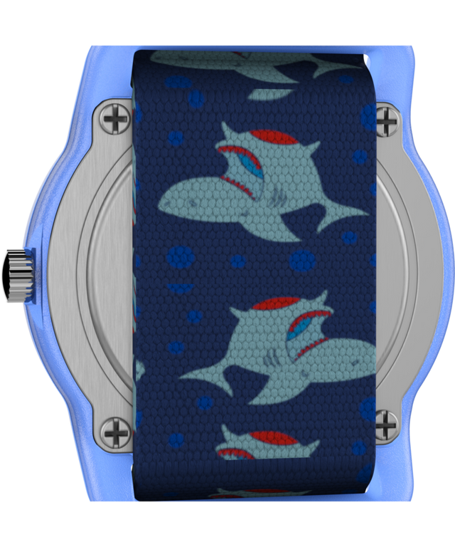 TW7C13500 TIMEX TIME MACHINES® 29mm Blue Shark Elastic Fabric Kids Watch Caseback Image