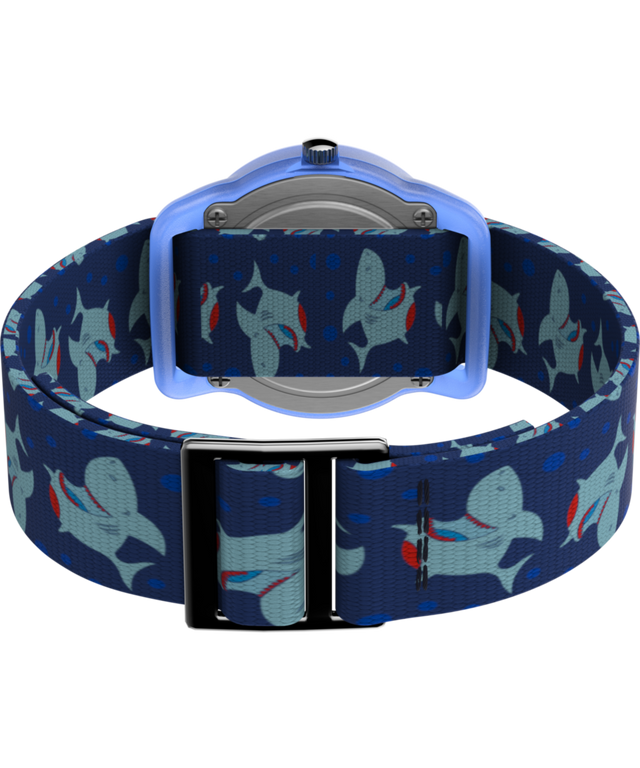 TW7C13500 TIMEX TIME MACHINES® 29mm Blue Shark Elastic Fabric Kids Watch Caseback with Attachment Image