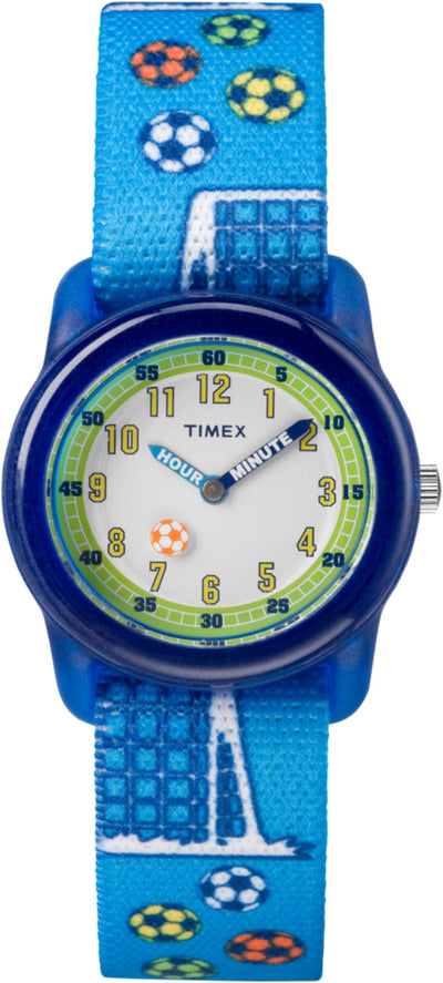 TW7C16500 TIMEX TIME MACHINES® 29mm Blue Soccer Elastic Fabric Kids Watch Primary Image