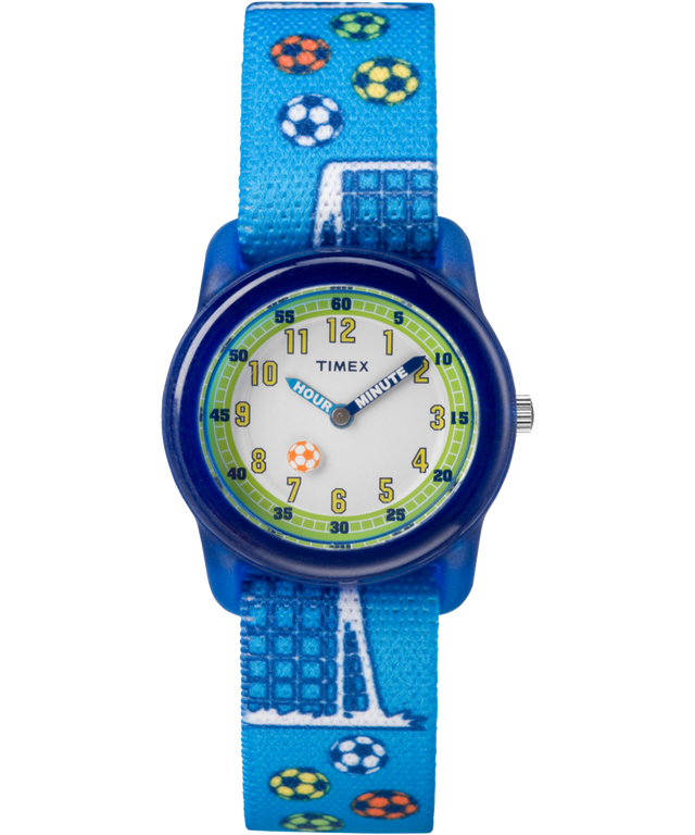 TW7C16500 TIMEX TIME MACHINES® 29mm Blue Soccer Elastic Fabric Kids Watch Primary Image