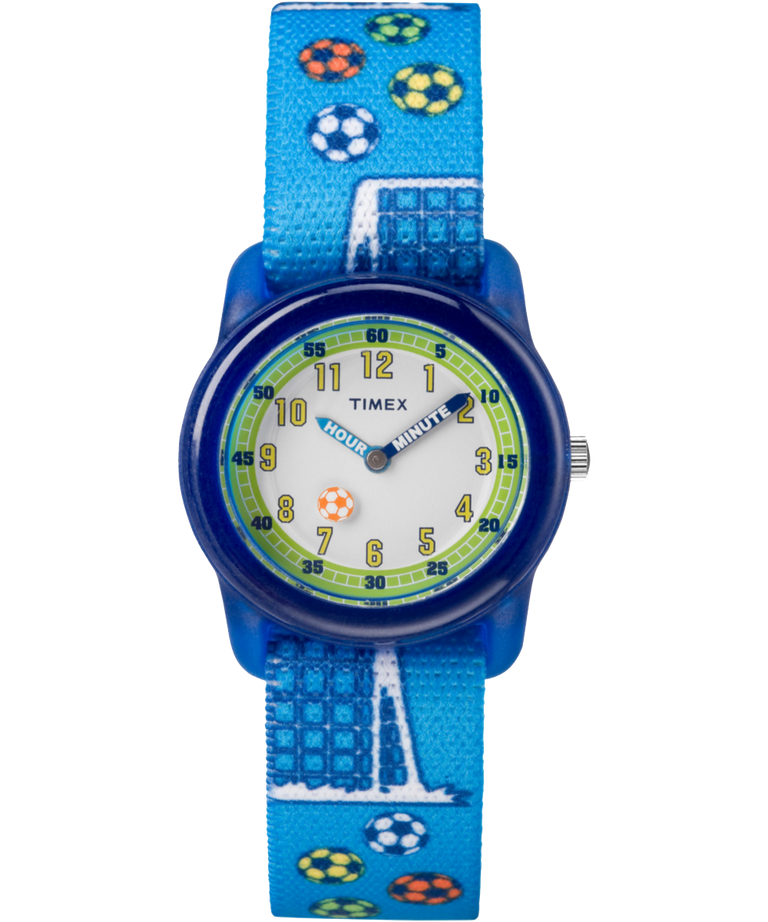 TW7C16500 TIMEX TIME MACHINES® 29mm Blue Soccer Elastic Fabric Kids Watch Primary Image