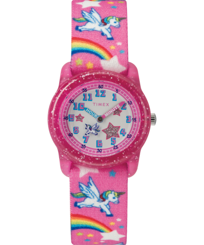 TW7C25500 TIMEX TIME MACHINES® 29mm Rainbow Unicorn Pink Elastic Fabric Kids Watch Primary Image